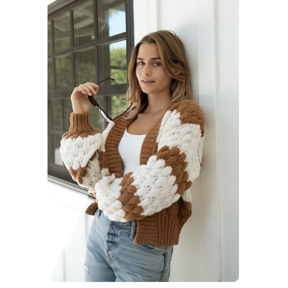 Carly Jean Los Angeles Brown and White Cardigan